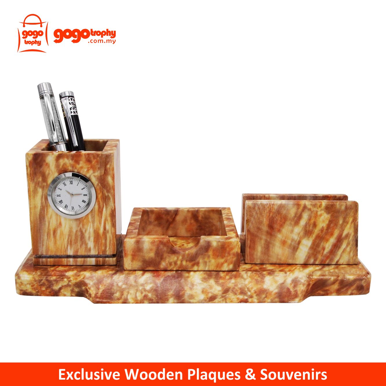 7208 Exclusive Wooden Penholder with Clock (without Pen)